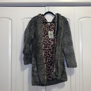 NWT Rain + Rose Charcoal Fluffy Jacket with Hood